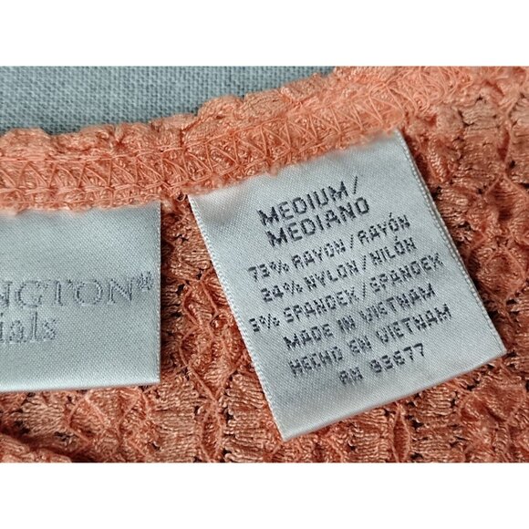 Worthington Essentials Women's Peach Textured Floral Short Sleeve Blouse Top Med - Picture 3 of 6